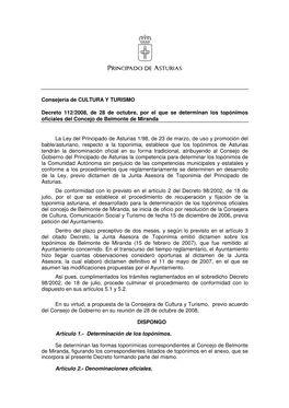 Consejería De CULTURA Y TURISMO Decreto 112/2008, De 28 De