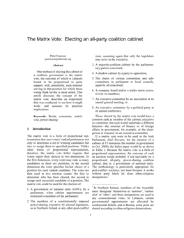 The Matrix Vote: Electing an All-Party Coalition Cabinet