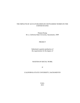 The Impacts of Acculturation on Vietnamese Women in the United States