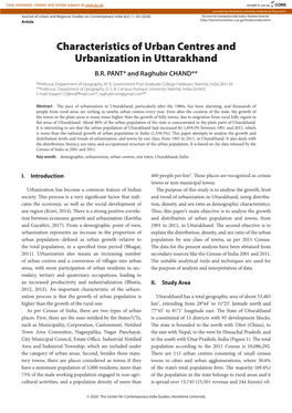 Characteristics of Urban Centres and Urbanization in Uttarakhand B.R