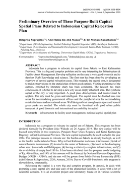 Preliminary Overview of Three Purpose-Built Capital Spatial Plans Related to Indonesian Capital Relocation Plan