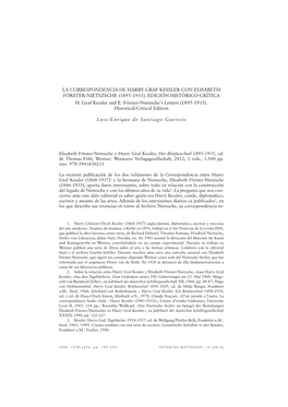 LA CORRESPONDENCIA DE HARRY GRAF KESSLER CON ELISABETH FÖRSTER-NIETSZSCHE (1895-1935). Edición Histórico-CRÍTICA H. Graf Kessler and E