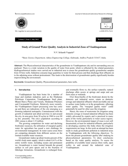 Study of Ground Water Quality Analysis in Industrial Zone of Visakhapatnam