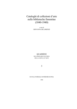 Cataloghi Di Collezioni D'arte Nelle Biblioteche Fiorentine