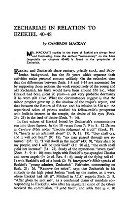 Zechariah in Relation to Ezekiel 40-48