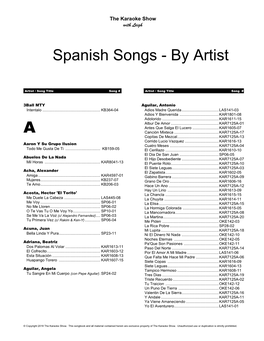 Spanish Songs - by Artist