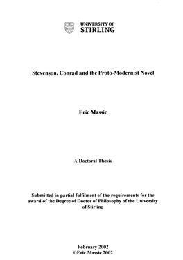 Stevenson, Conrad and the Proto-Modernist Novel Eric Massie