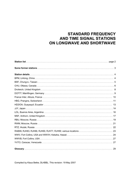 Standard Frequency and Time Signal Stations on Longwave and Shortwave