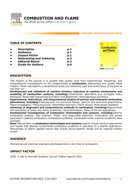 COMBUSTION and FLAME the Official Journal of the Combustion Institute