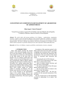 Conception of Competences Development of Air Defense of Armed Forces