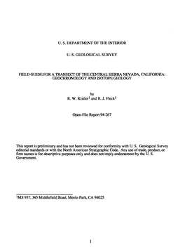 U. S. Department of the Interior U. S. Geological Survey Field Guide for a Transect of the Central Sierra Nevada, California: Ge