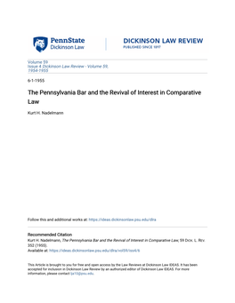The Pennsylvania Bar and the Revival of Interest in Comparative Law