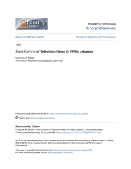 State Control of Television News in 1990S Lebanon