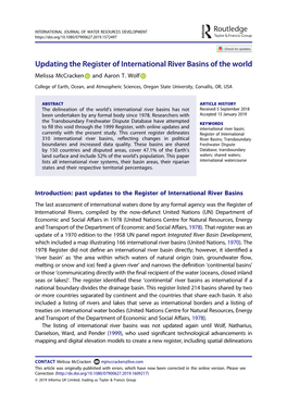 Updating the Register of International River Basins of the World Melissa Mccracken and Aaron T