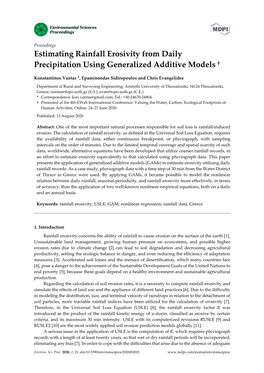 Estimating Rainfall Erosivity from Daily Precipitation Using Generalized Additive Models †