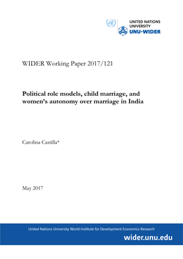 WIDER Working Paper 2017/121 Political Role Models, Child Marriage