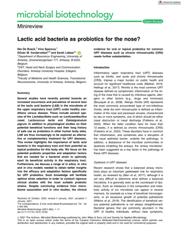 Lactic Acid Bacteria As Probiotics for the Nose?