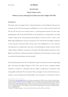 Political Converts: Ideological Travellers from Left to Right, 1975-1992