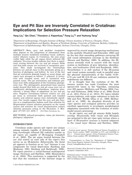 Eye and Pit Size Are Inversely Correlated in Crotalinae: Implications for Selection Pressure Relaxation