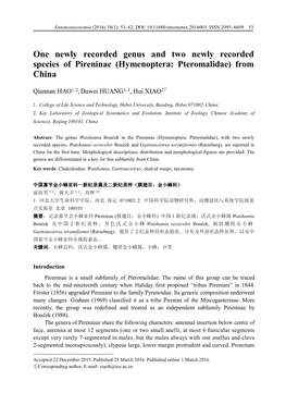 One Newly Recorded Genus and Two Newly Recorded Species of Pireninae (Hymenoptera: Pteromalidae) from China