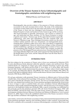 Overview of the Triassic System in Syria: Lithostratigraphic and Biostratigraphic Correlations with Neighboring Areas