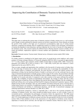 Improving the Contribution of Domestic Tourism to the Economy of Jordan