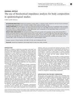 The Use of Bioelectrical Impedance Analysis for Body Composition in Epidemiological Studies