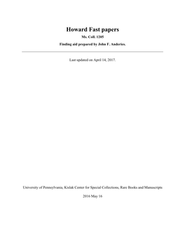 Howard Fast Papers Ms