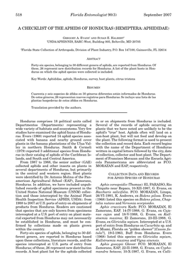 A Checklist of the Aphids of Honduras (Hemiptera: Aphididae)