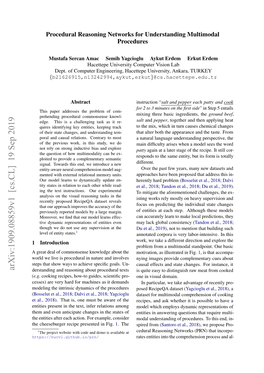 Arxiv:1909.08859V1 [Cs.CL] 19 Sep 2019 Derstanding and Reasoning About Procedural Texts Is Quite Easy to Distinguish Raw Meat from Cooked (E.G