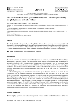 Two Closely Related Homidia Species (Entomobryidae, Collembola) Revealed by Morphological and Molecular Evidence