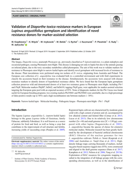 Validation of Diaporthe Toxica Resistance Markers in European