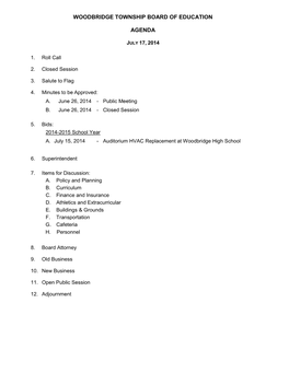 Woodbridge Township Board of Education Agenda