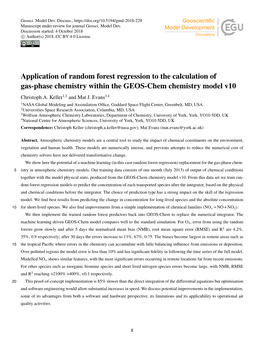 Application of Random Forest Regression to the Calculation of Gas-Phase Chemistry Within the GEOS-Chem Chemistry Model V10 Christoph A