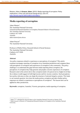 Media Reporting of Corruption: Policy Implications