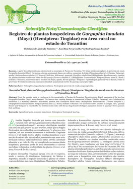 Registro De Plantas Hospedeiras De Gargaphia Lunulata (Mayr) (Hemiptera: Tingidae) Em Áreas Rurais No Estado Do Tocantins