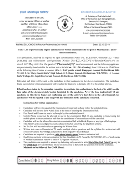 29.10.2012 and Subsequent Corrigendum Notice No:-ECL/CMD