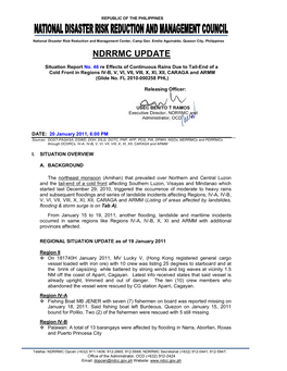 NDRRMC Update Sitrep No. 46 Flooding & Landslides 20Jan2011