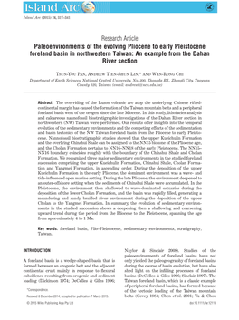 Paleoenvironments of the Evolving Pliocene to Early Pleistocene Foreland Basin in Northwestern Taiwan: an Example from the Dahan River Section