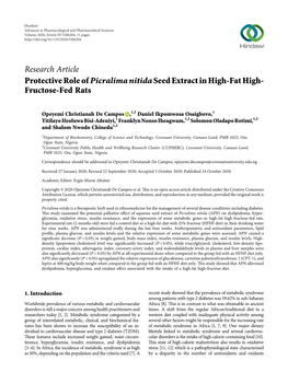 Protective Role Ofpicralima Nitidaseed Extract in High-Fat High-Fructose