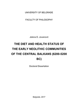 The Diet and Health Status of the Early Neolithic Communities of the Central Balkans (6200-5200 Bc)