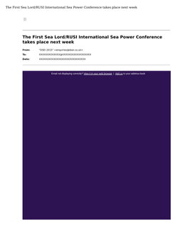 The First Sea Lord/RUSI International Sea Power Conference Takes Place Next Week