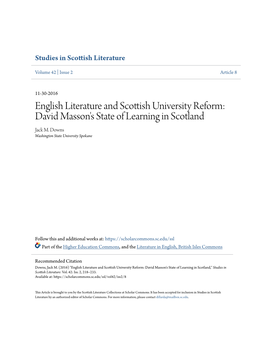 English Literature and Scottish University Reform: David Masson's State of Learning in Scotland Jack M