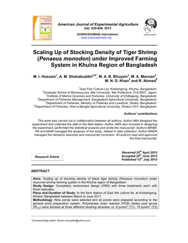 Scaling up of Stocking Density of Tiger Shrimp (Penaeus Monodon)