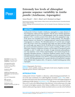 Extremely Low Levels of Chloroplast Genome Sequence Variability in Astelia Pumila (Asteliaceae, Asparagales)