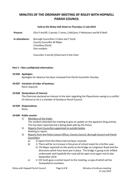 Minutes of the Ordinary Meeting of Risley with Hopwell Parish Council