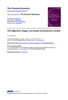 The Digamma, Koppa, and Sampi As Numerals in Greek