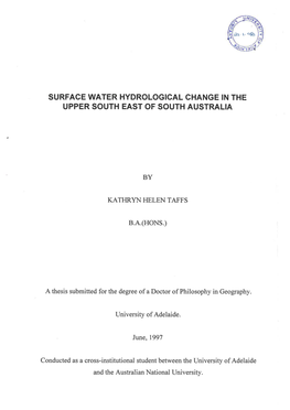 Surface Water Hydrological Change in the Upper South East of South Australia