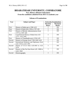 Syllabus of the M.A. History