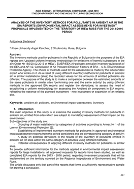 427 Analysis of the Inventory Methods for Pollutants In